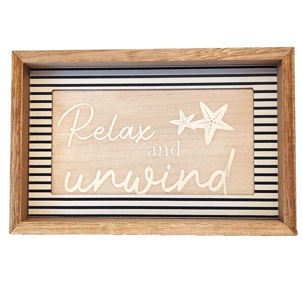 Relax and Unwind Modern Coastal Free Standing Wall Plaque Sign Starfish Blue New
